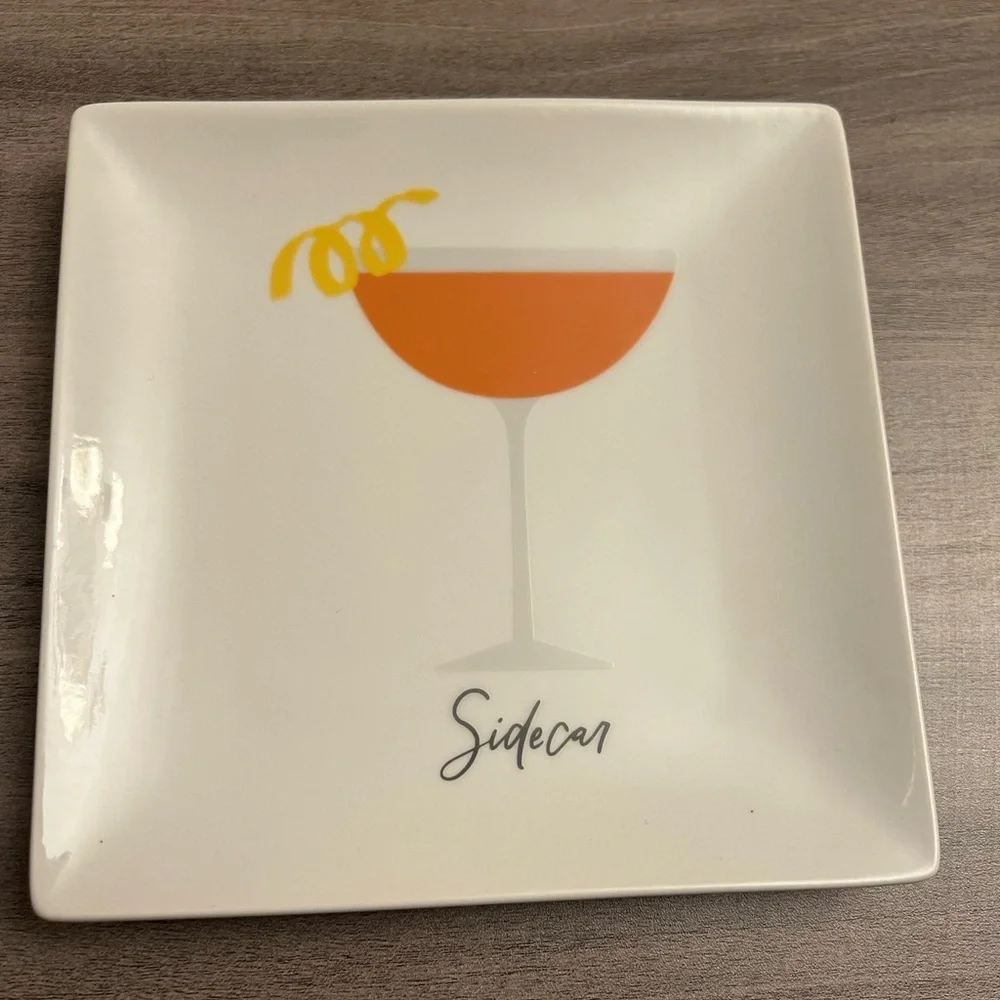 Crate&Barrel Cocktail Design Plates Set Of Two - Cream